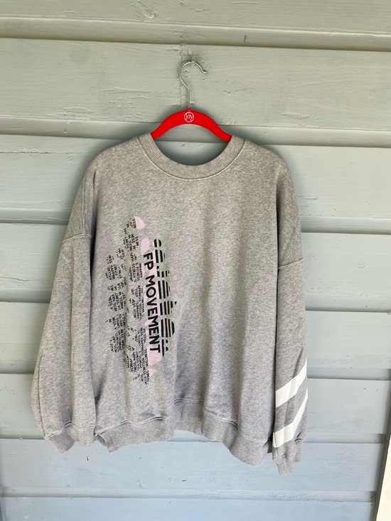 Free People Grey Graphic Crew Sweatshirt with Pink & Black Accents - Picture 2 of 6